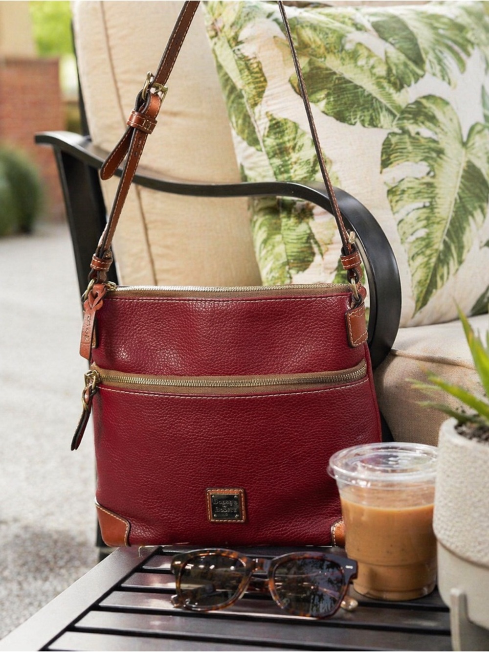 Dooney & Bourke Red Leather Shoulder Bag Pebbled Multi Zip Crossbody Strap - Picture 2 of 12
